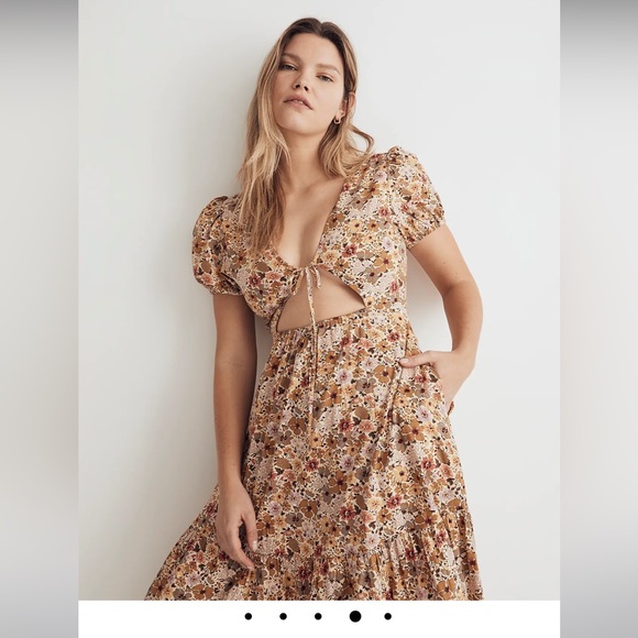 Madewell Puff-Sleeve Open-Back Midi Dress in Flora Field fall dress - Picture 3 of 8